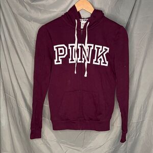 Pink: Maroon Hoodie with White Lettering